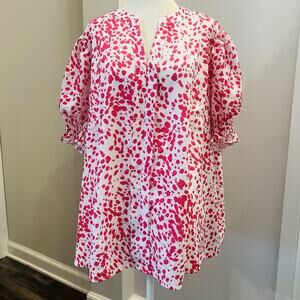 SHEIN Vibrant Pink and White Patterned Blouse
